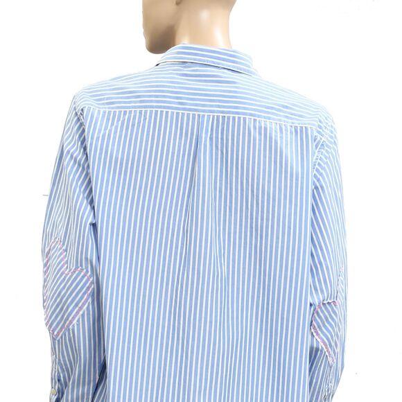 Kerri Rosenthal Striped Printed Shirt Tunic Top Buttondown Cotton Blue XL 282446 - Picture 4 of 5